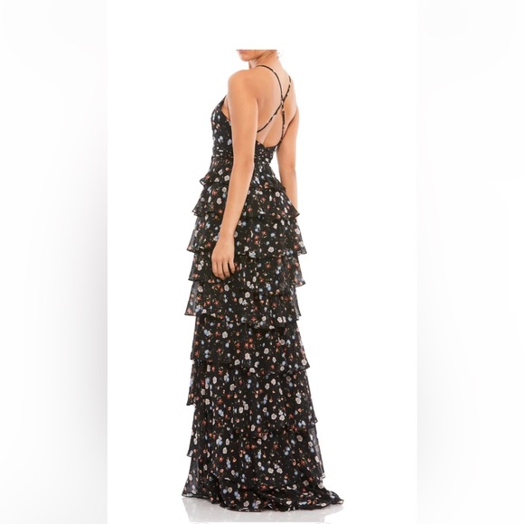 NWT IEENA FOR MAC DUGGAL size 0 Floral printed tiered long evening gown - Picture 2 of 9